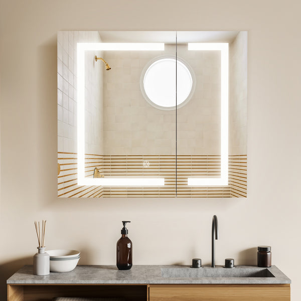 Hemnes Rectangle Frameless Surface-Mount/Recessed LED Lighted Bathroom Medicine Cabinet