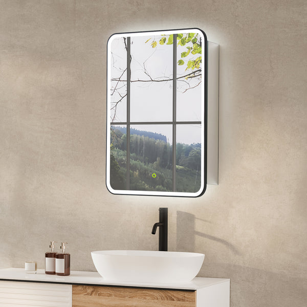 Ostaria Rectangular Surface-Mount/Reccessed LED Lighted Bathroom Black Aluminum Mirror Medicine Cabinet