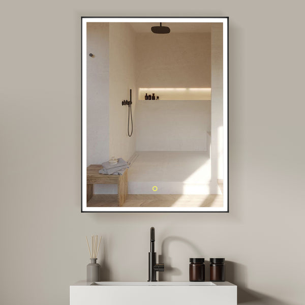 Fenice Rectangular Surface-Mount/Reccessed LED Lighted Bathroom Black Aluminum Mirror Medicine Cabinet