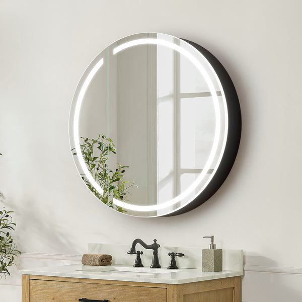 Radiant Round Frameless Surface-Mount LED Lighted Bathroom Mirror Medicine Cabinet