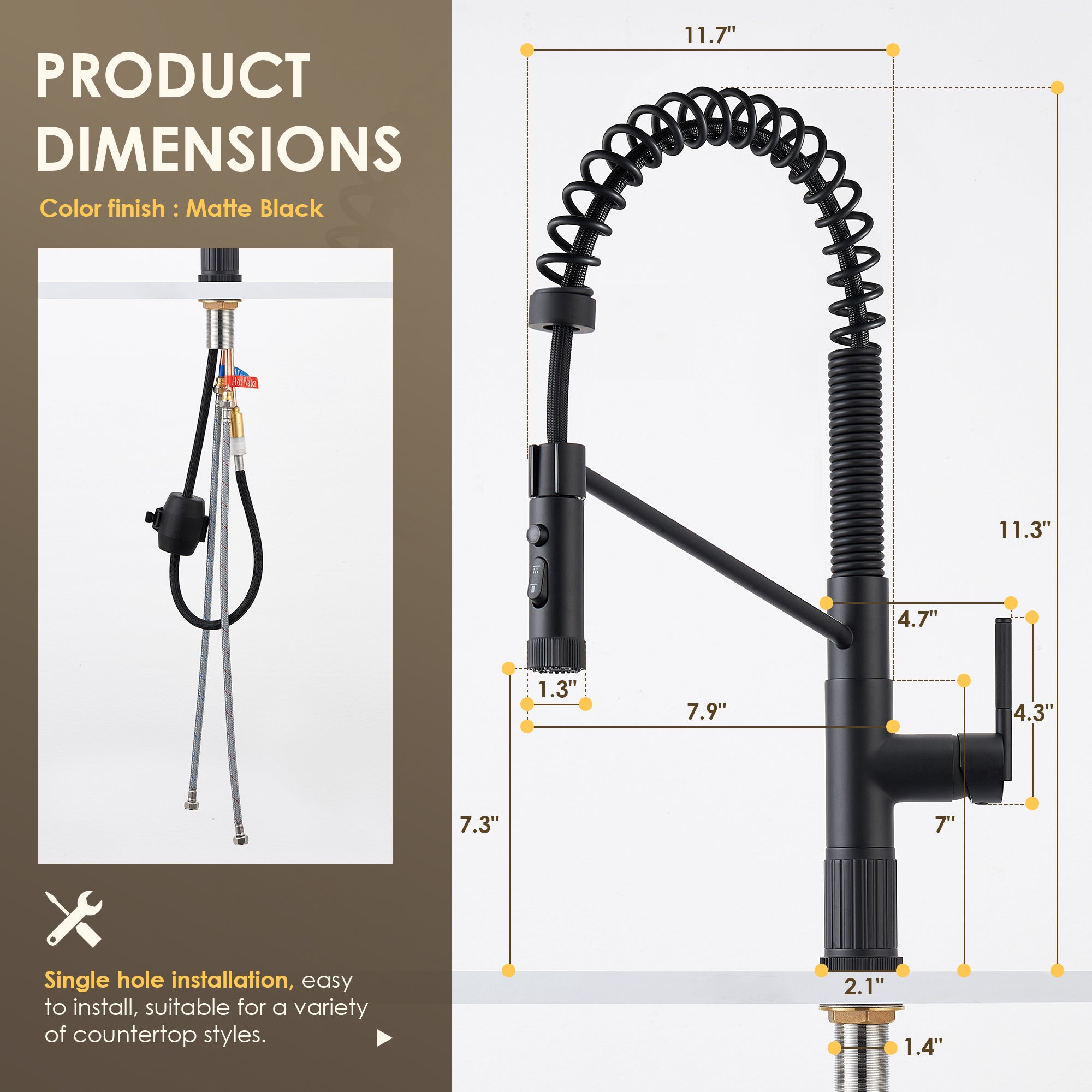 Nette Single-Handle Kitchen Faucet with Pull Down Sprayer
