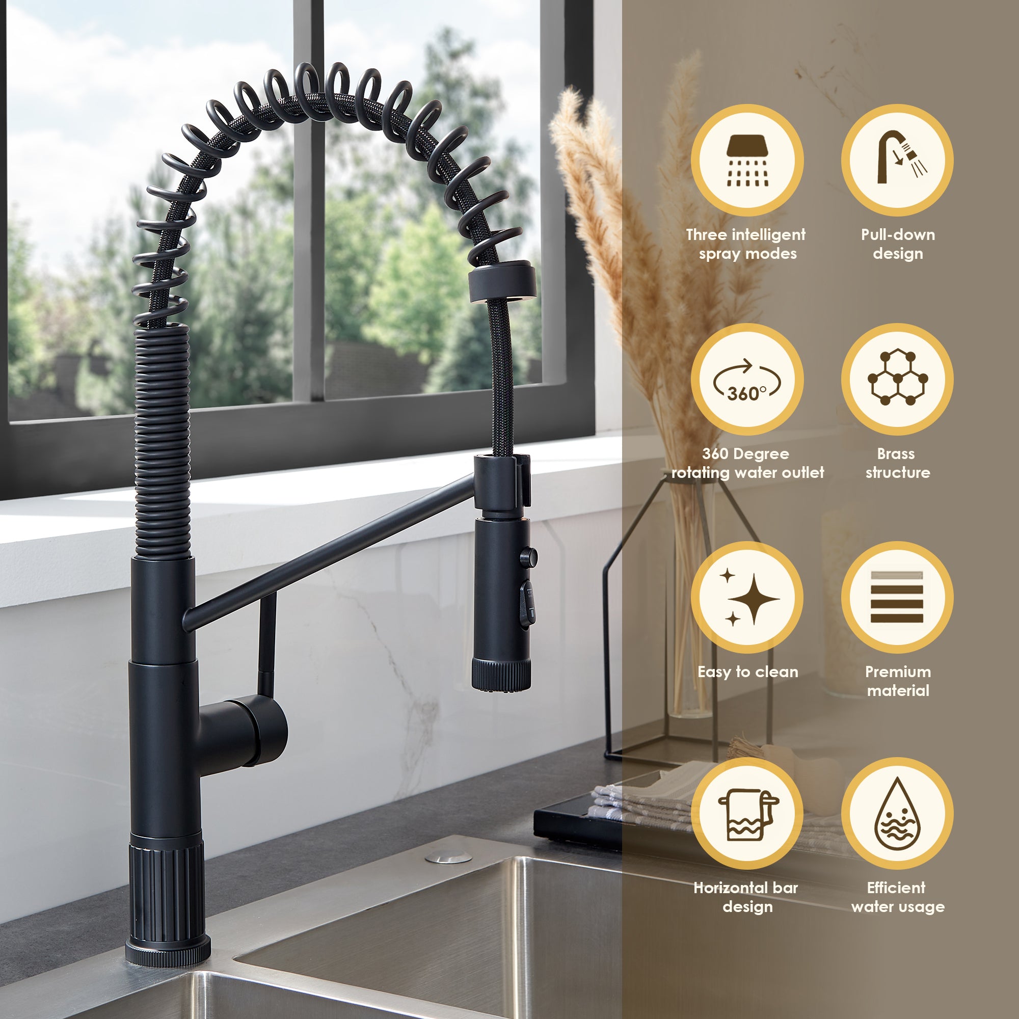 Nette Single-Handle Kitchen Faucet with Pull Down Sprayer