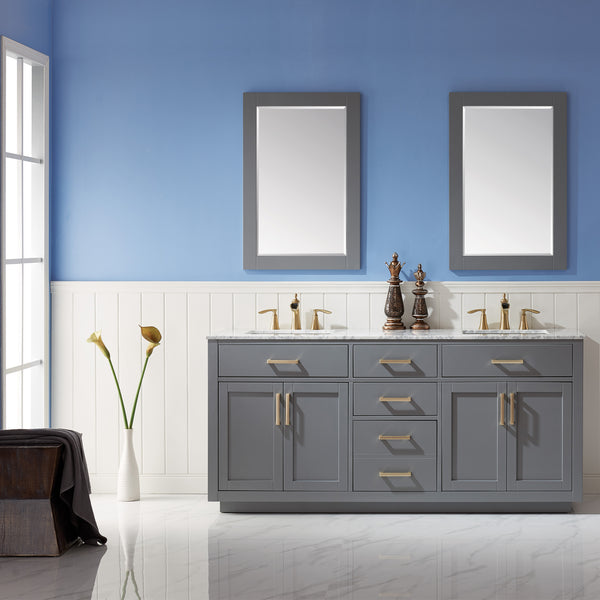 Ivy 72" Double Bathroom Vanity Set with Carrara White Marble Countertop