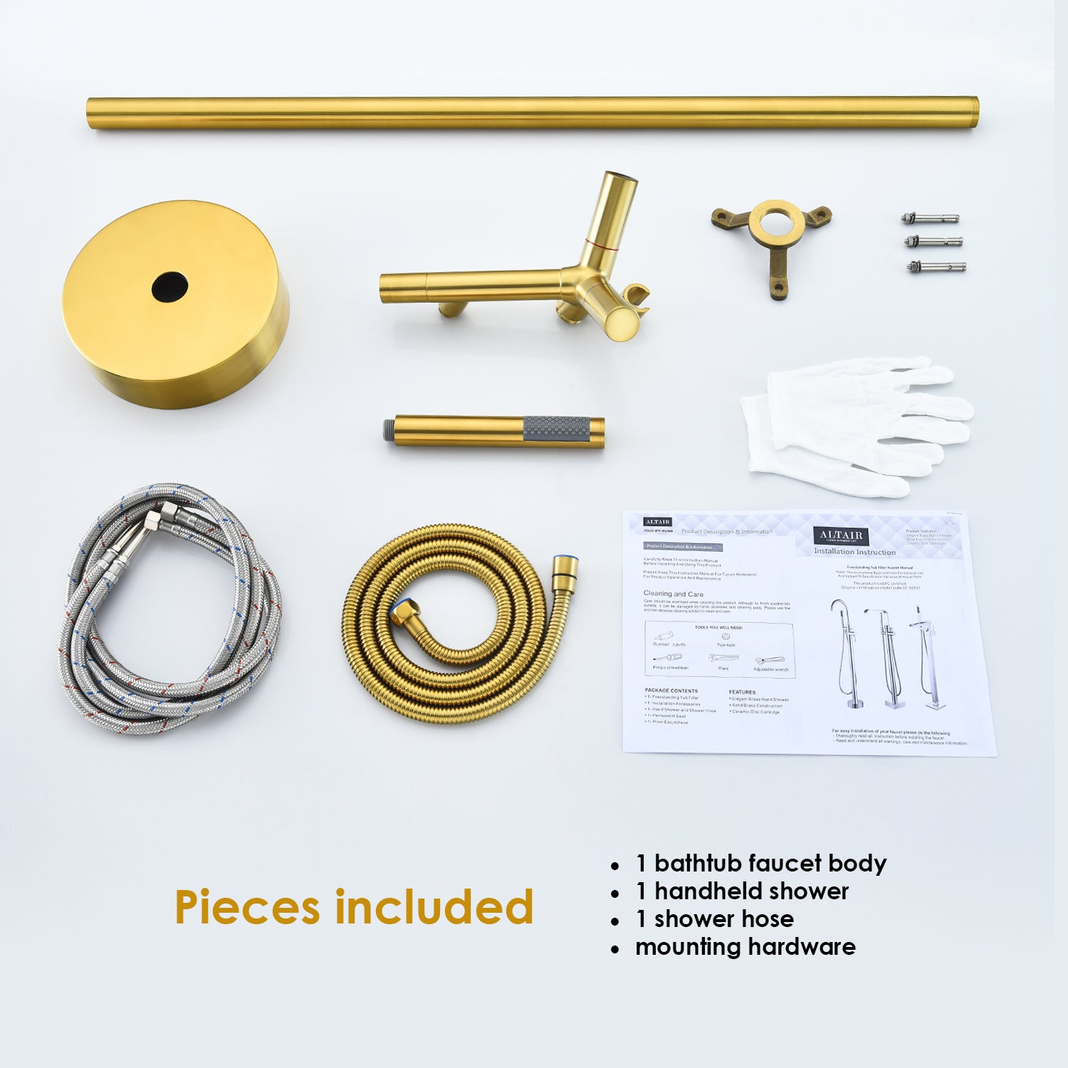 Brulon Double Knob Handle Freestanding Floor Mounted Tub Filler with Handshower