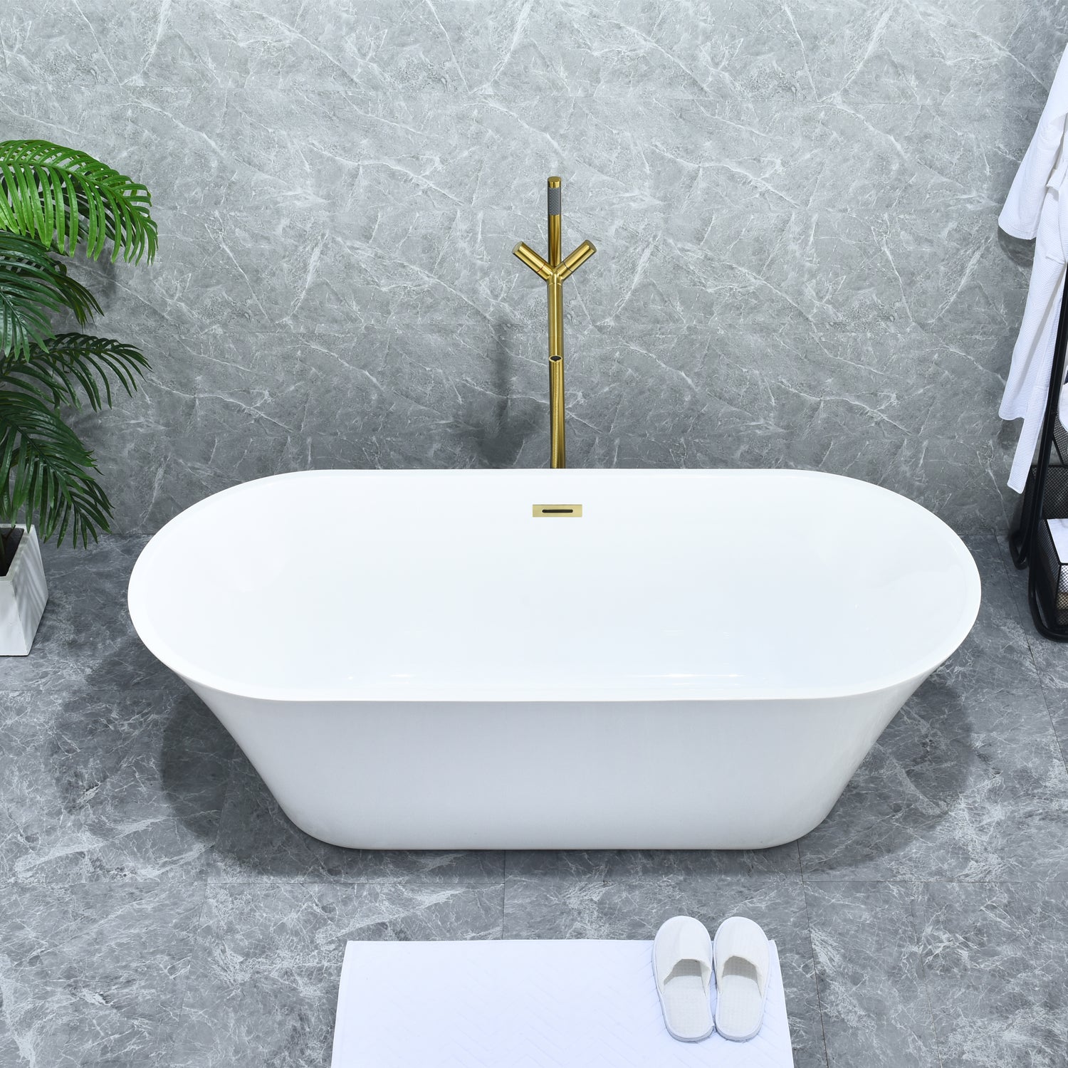 Brulon Double Knob Handle Freestanding Floor Mounted Tub Filler with Handshower