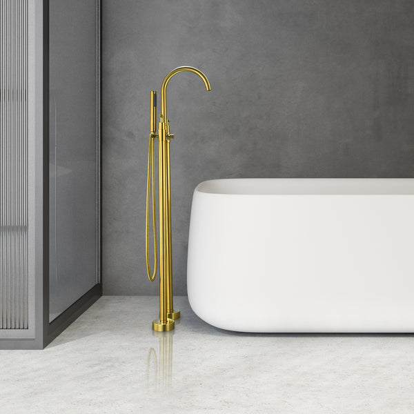 Gnosall Double Lever Handle Freestanding Floor Mounted Tub Filler with Handshower