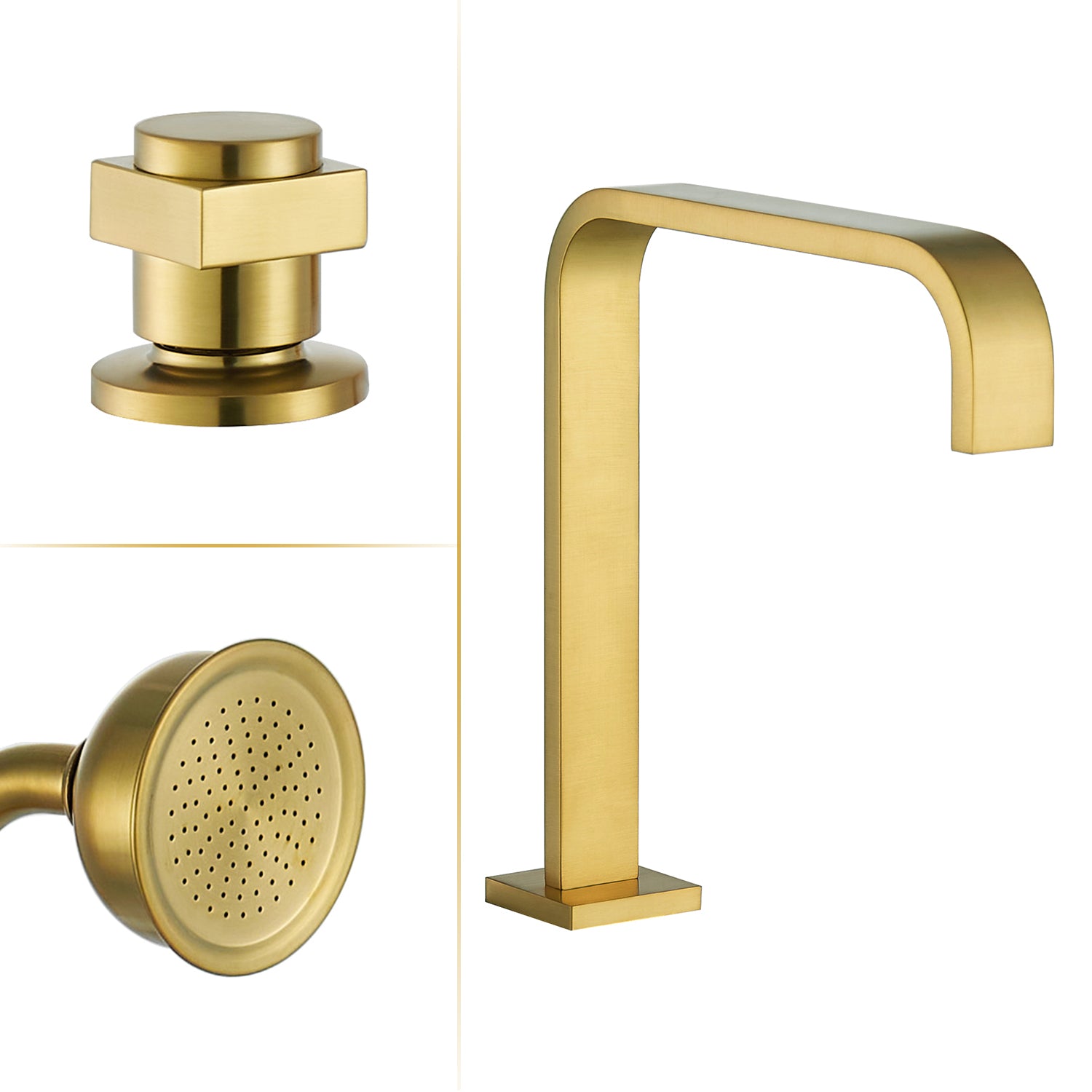 Vikran Triple Handle Deck-Mount Roman Tub Faucet Trim with Handshower