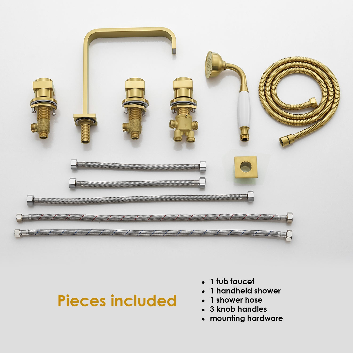 Vikran Triple Handle Deck-Mount Roman Tub Faucet Trim with Handshower