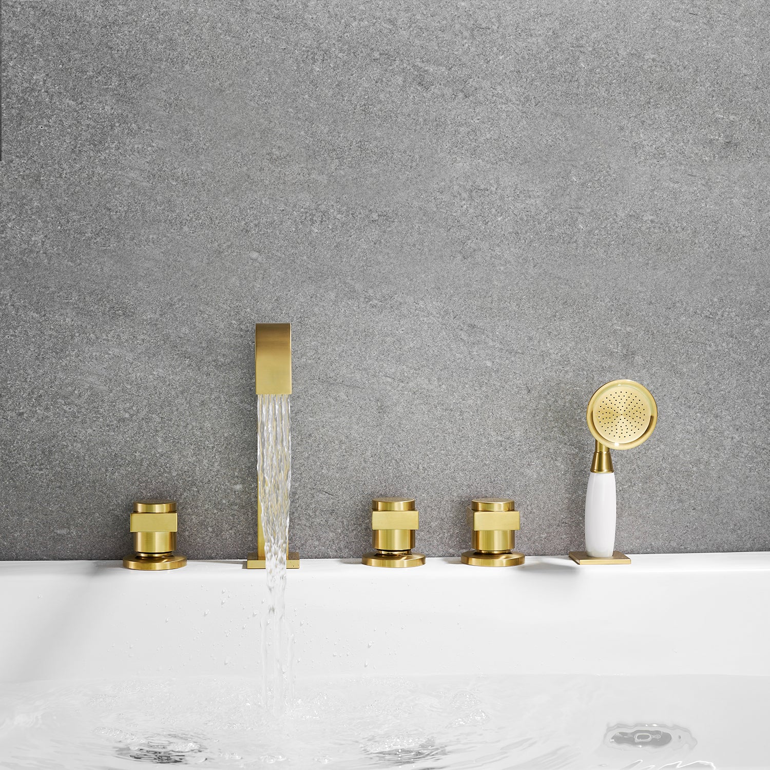 Vikran Triple Handle Deck-Mount Roman Tub Faucet Trim with Handshower