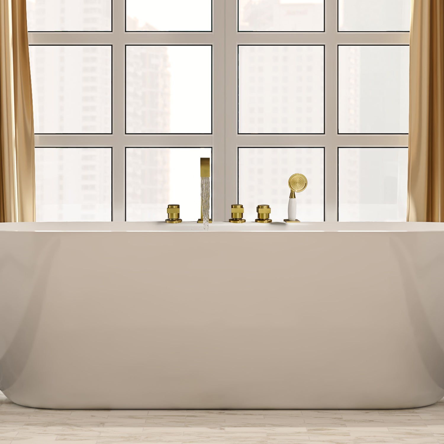 Vikran Triple Handle Deck-Mount Roman Tub Faucet Trim with Handshower