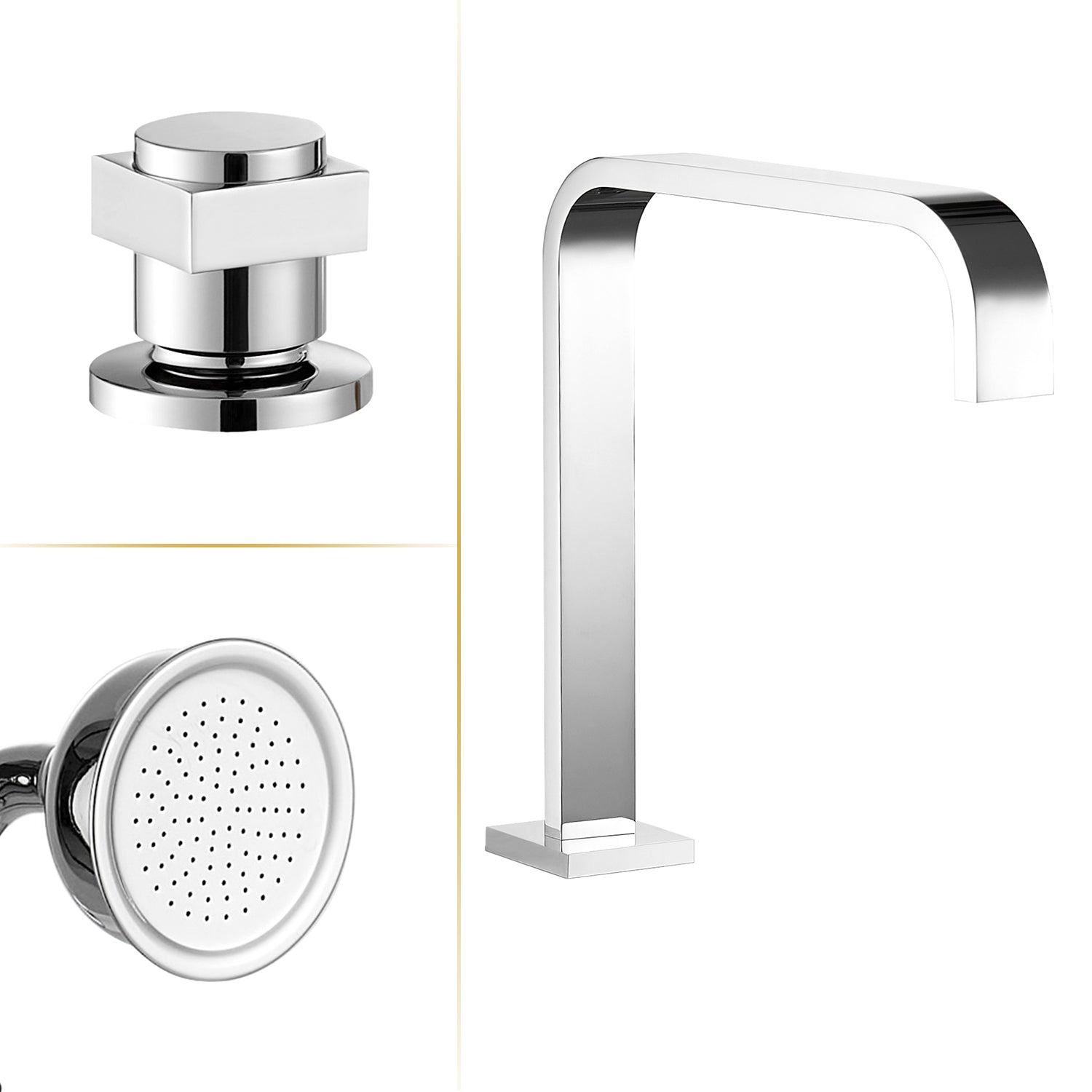 Vikran Triple Handle Deck-Mount Roman Tub Faucet Trim with Handshower