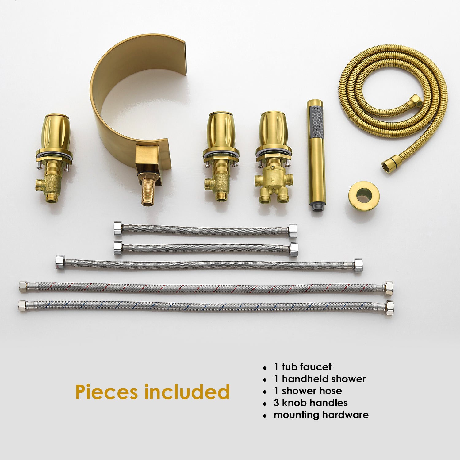 Recea Triple Handle Deck-Mount Roman Tub Faucet with Diverter and Handshower