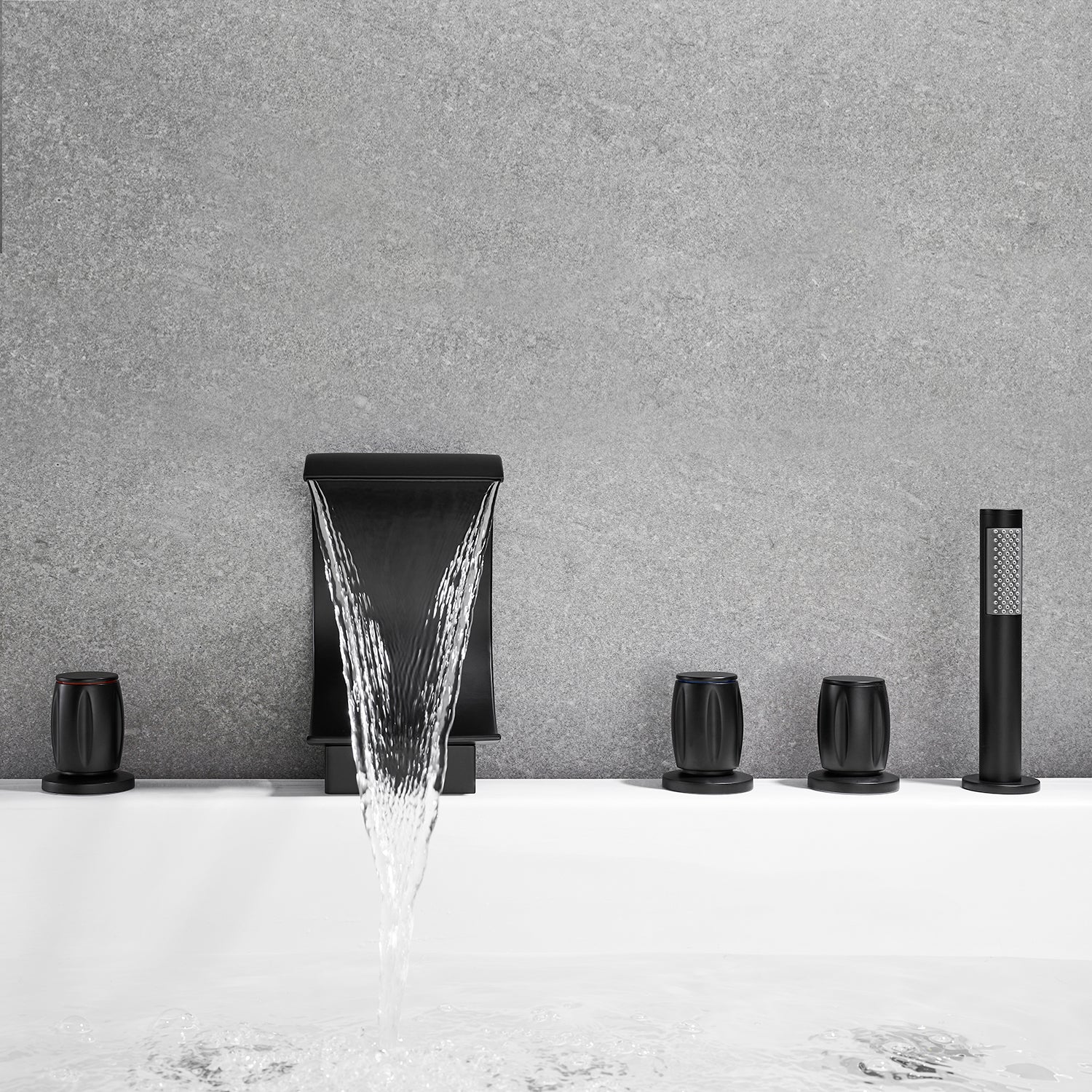 Recea Triple Handle Deck-Mount Roman Tub Faucet with Diverter and Handshower