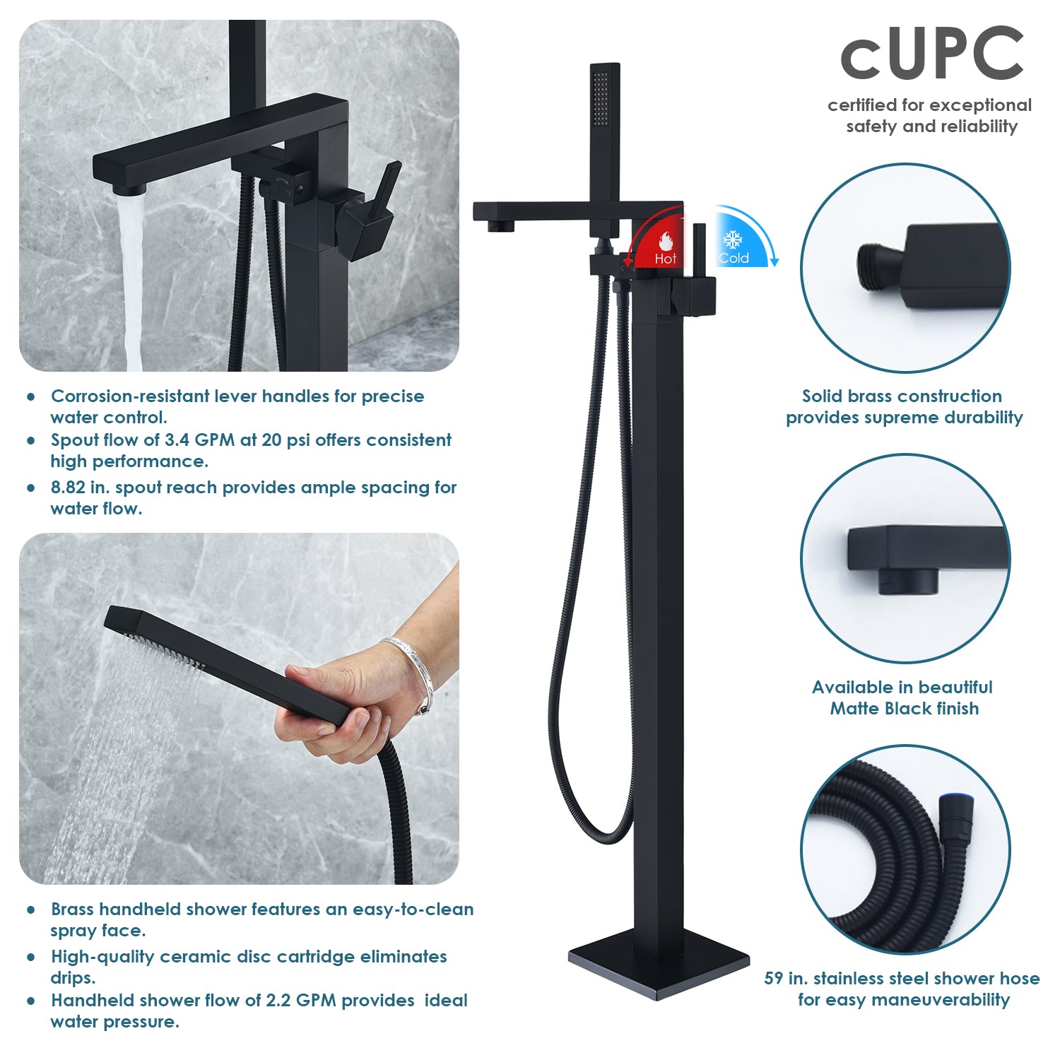 Campia Single Lever Handle Freestanding Floor Mounted Tub Filler with Handshower