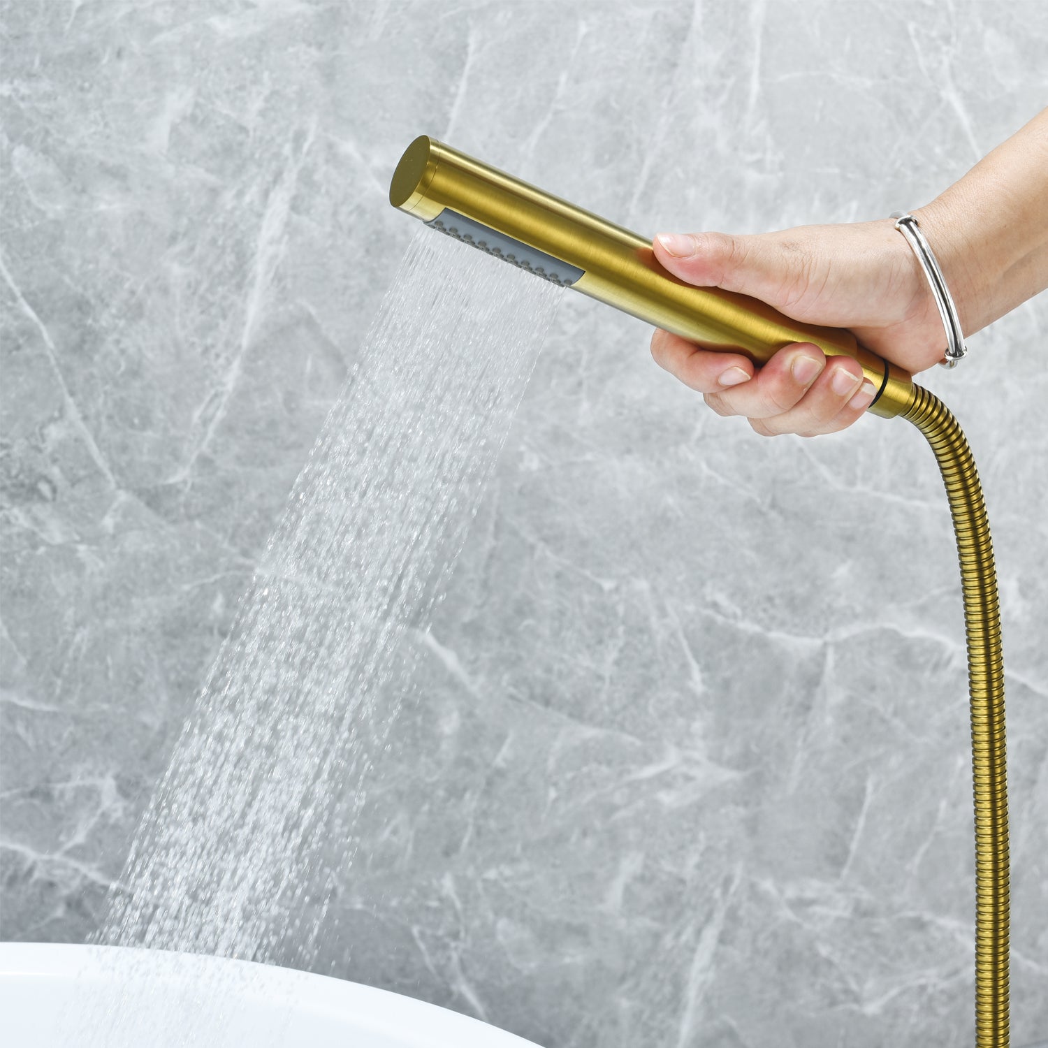 Assens Double Lever Handle Freestanding Floor Mounted Tub Filler with Handshower