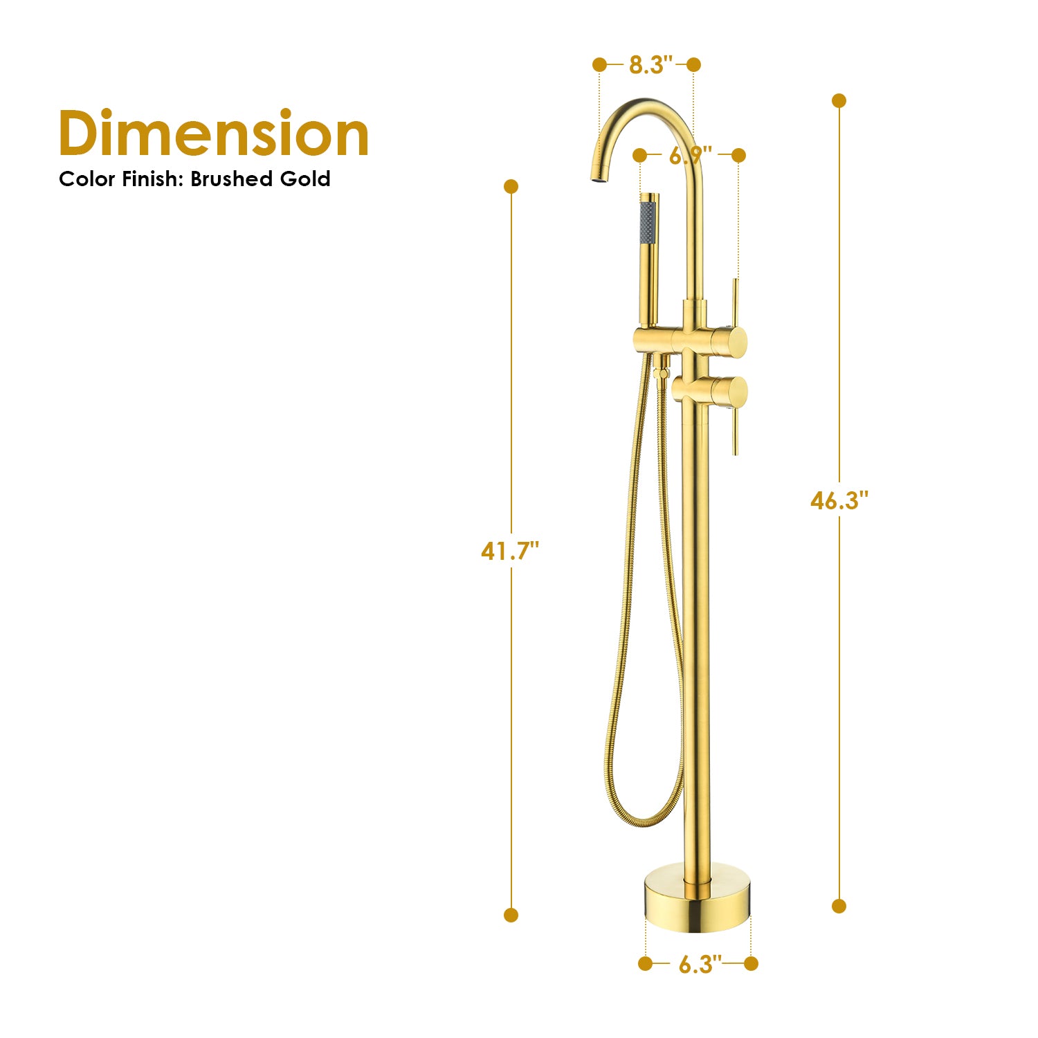 Assens Double Lever Handle Freestanding Floor Mounted Tub Filler with Handshower