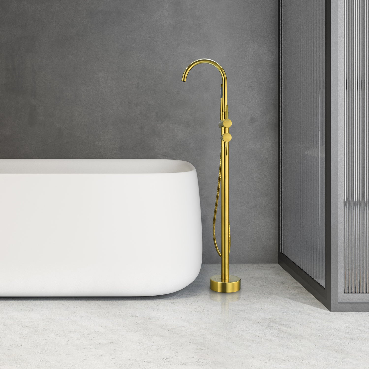 Assens Double Lever Handle Freestanding Floor Mounted Tub Filler with Handshower