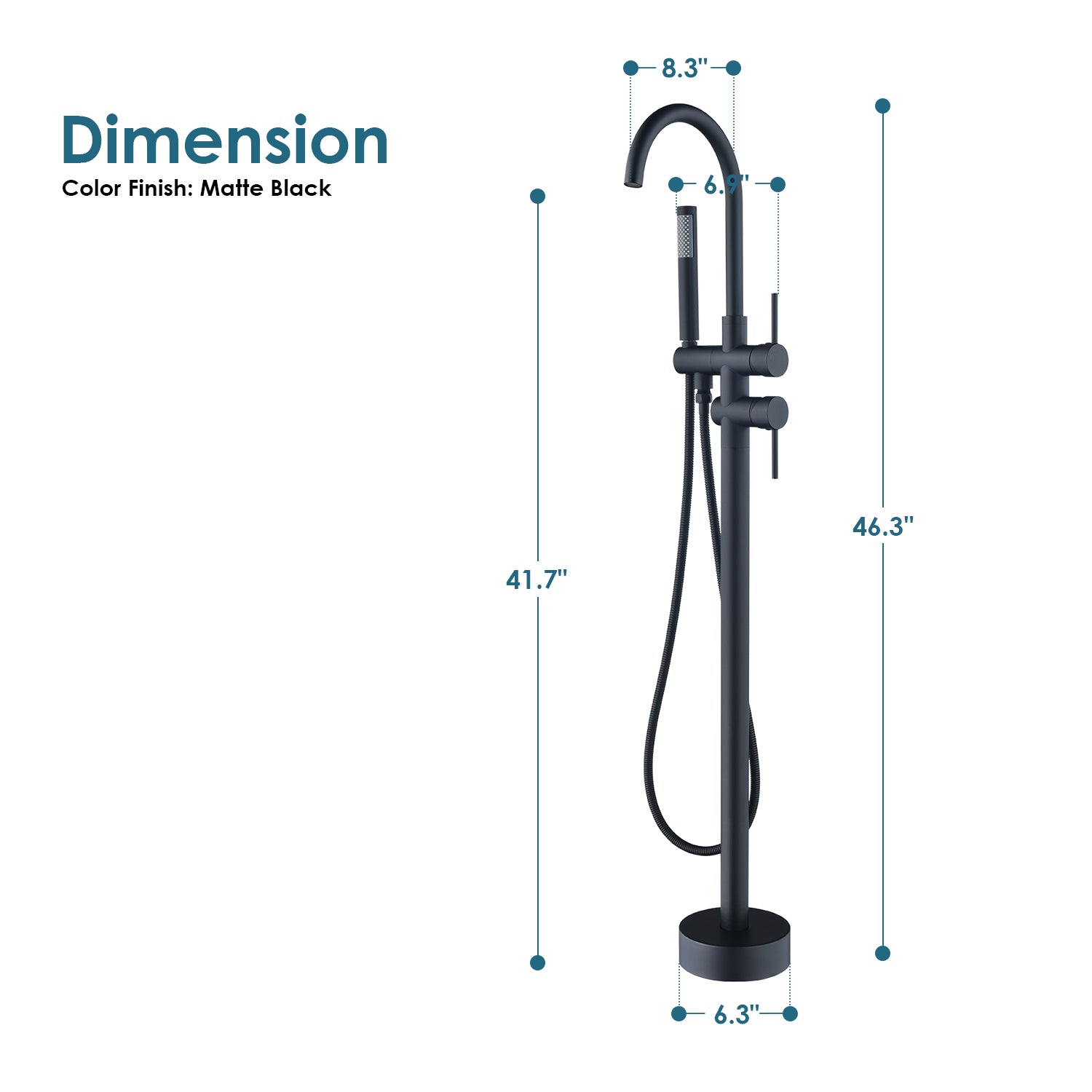 Assens Double Lever Handle Freestanding Floor Mounted Tub Filler with Handshower