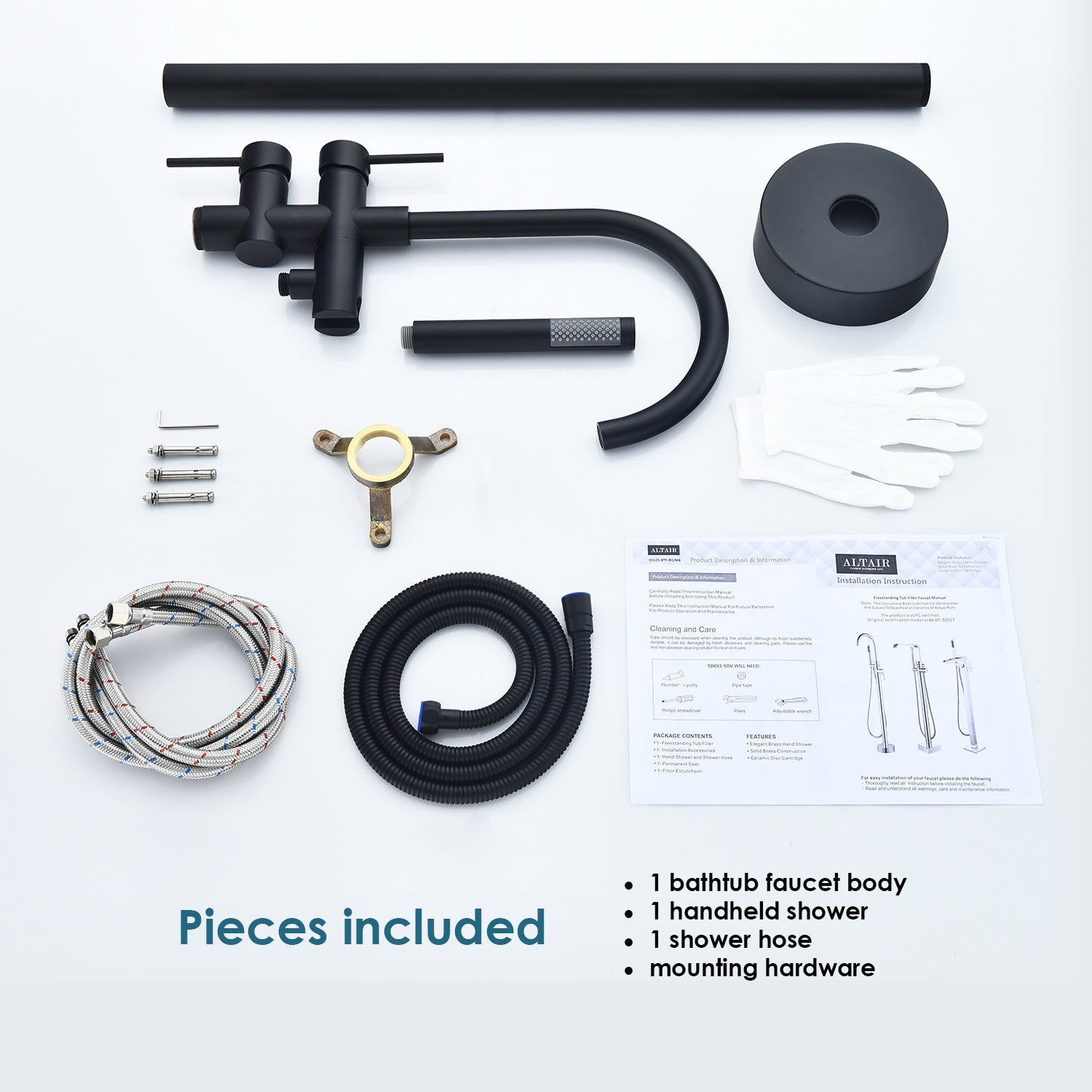 Assens Double Lever Handle Freestanding Floor Mounted Tub Filler with Handshower