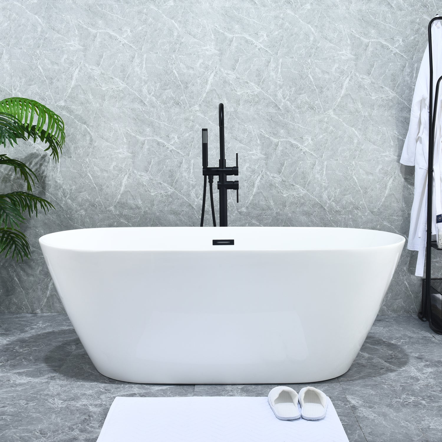 Assens Double Lever Handle Freestanding Floor Mounted Tub Filler with Handshower