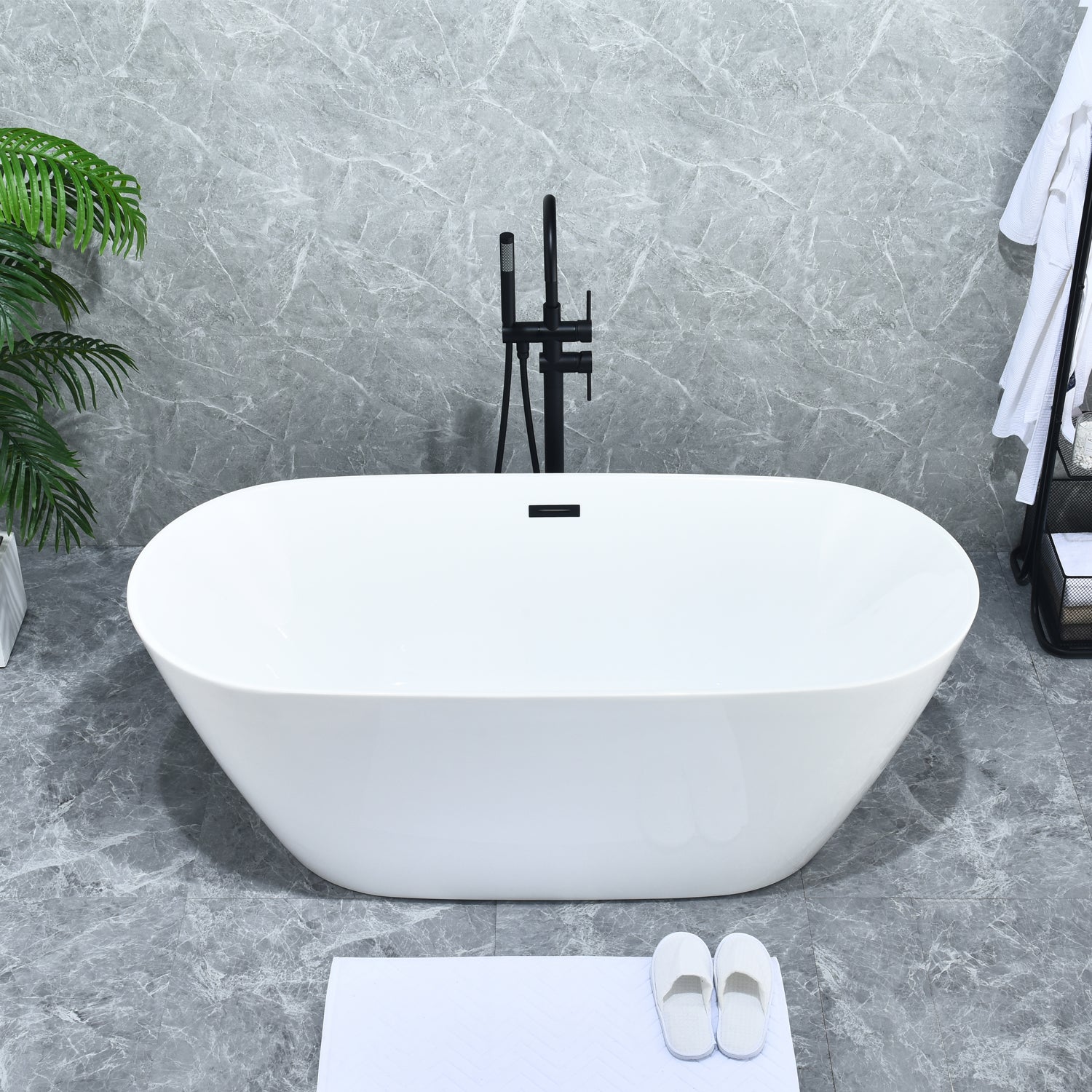 Assens Double Lever Handle Freestanding Floor Mounted Tub Filler with Handshower