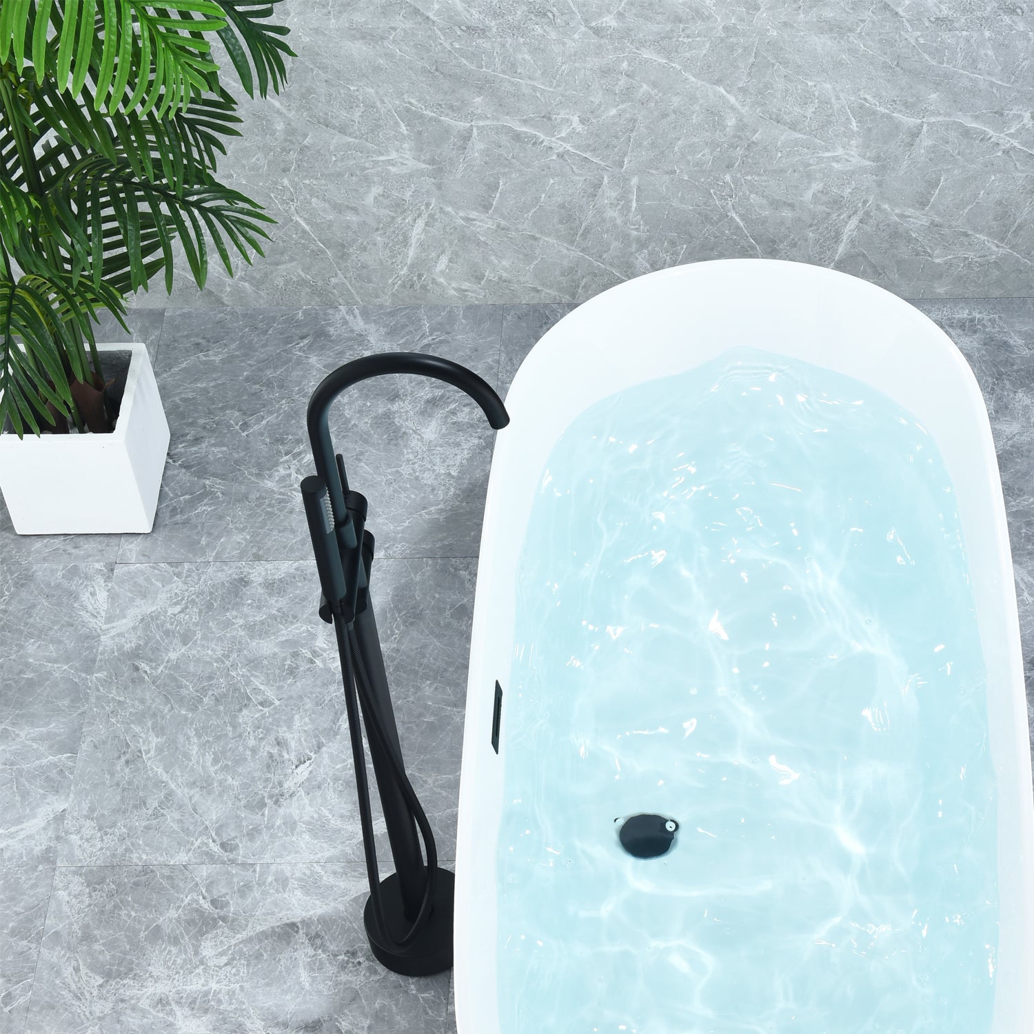 Assens Double Lever Handle Freestanding Floor Mounted Tub Filler with Handshower