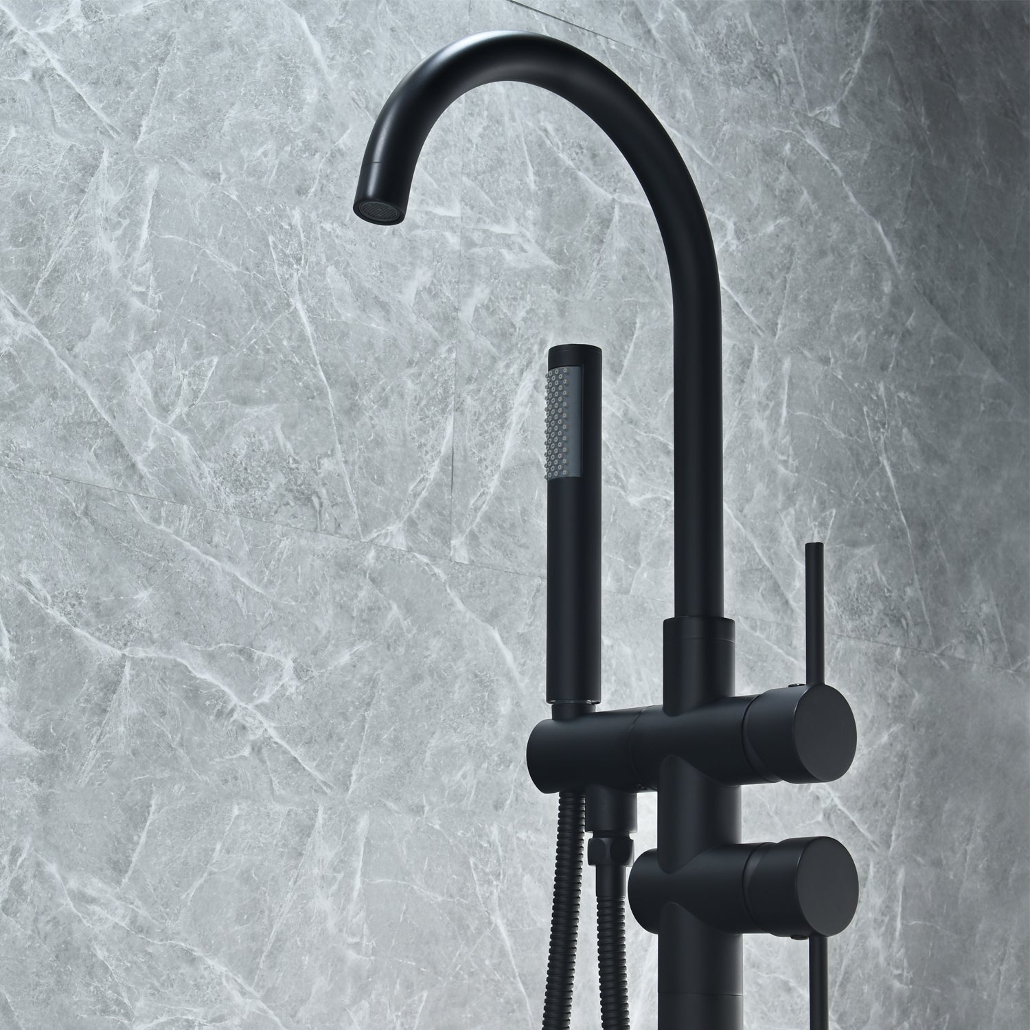 Assens Double Lever Handle Freestanding Floor Mounted Tub Filler with Handshower