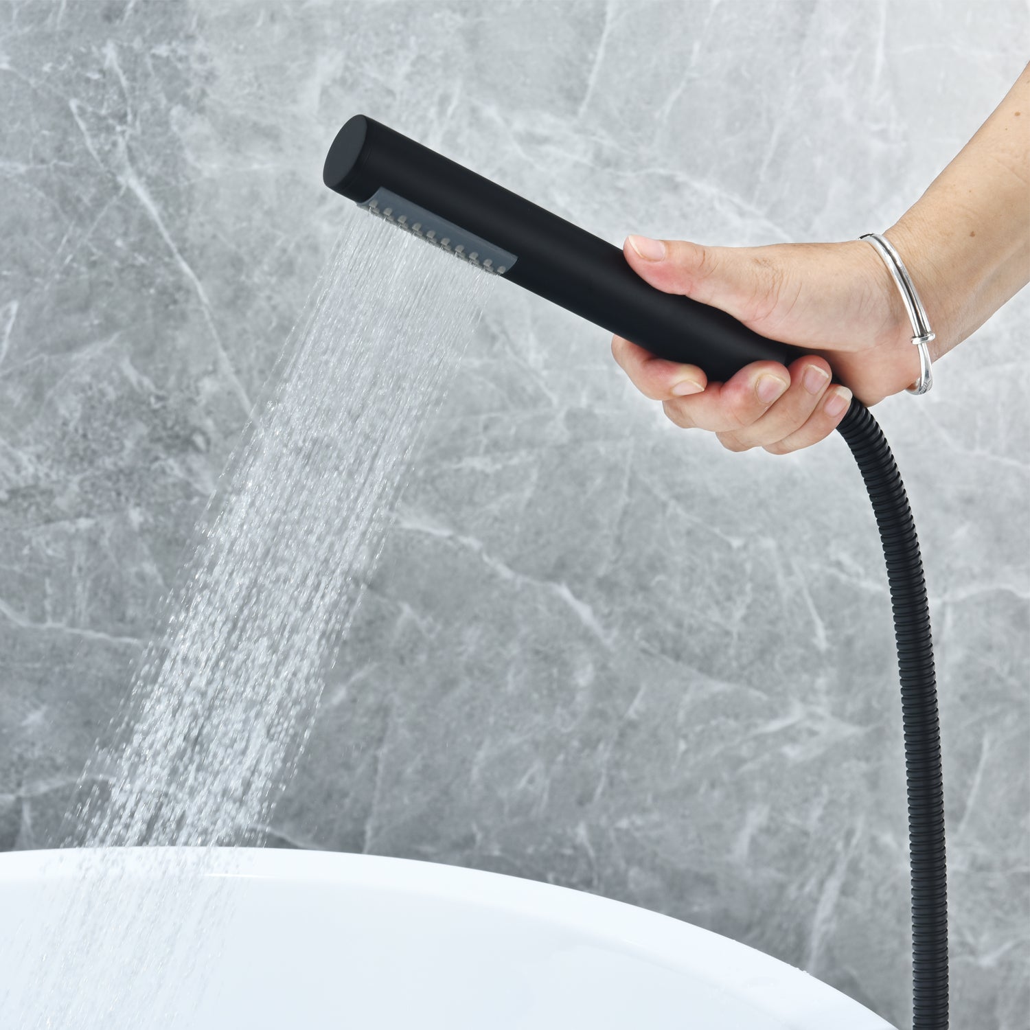 Assens Double Lever Handle Freestanding Floor Mounted Tub Filler with Handshower